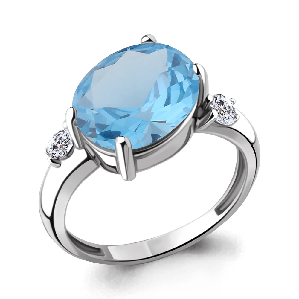 6943792А Кольцо из Серебра с нанотопазом свисс, фианитами