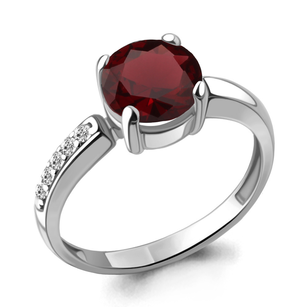 6943803А Кольцо из Серебра с гранатом, фианитами