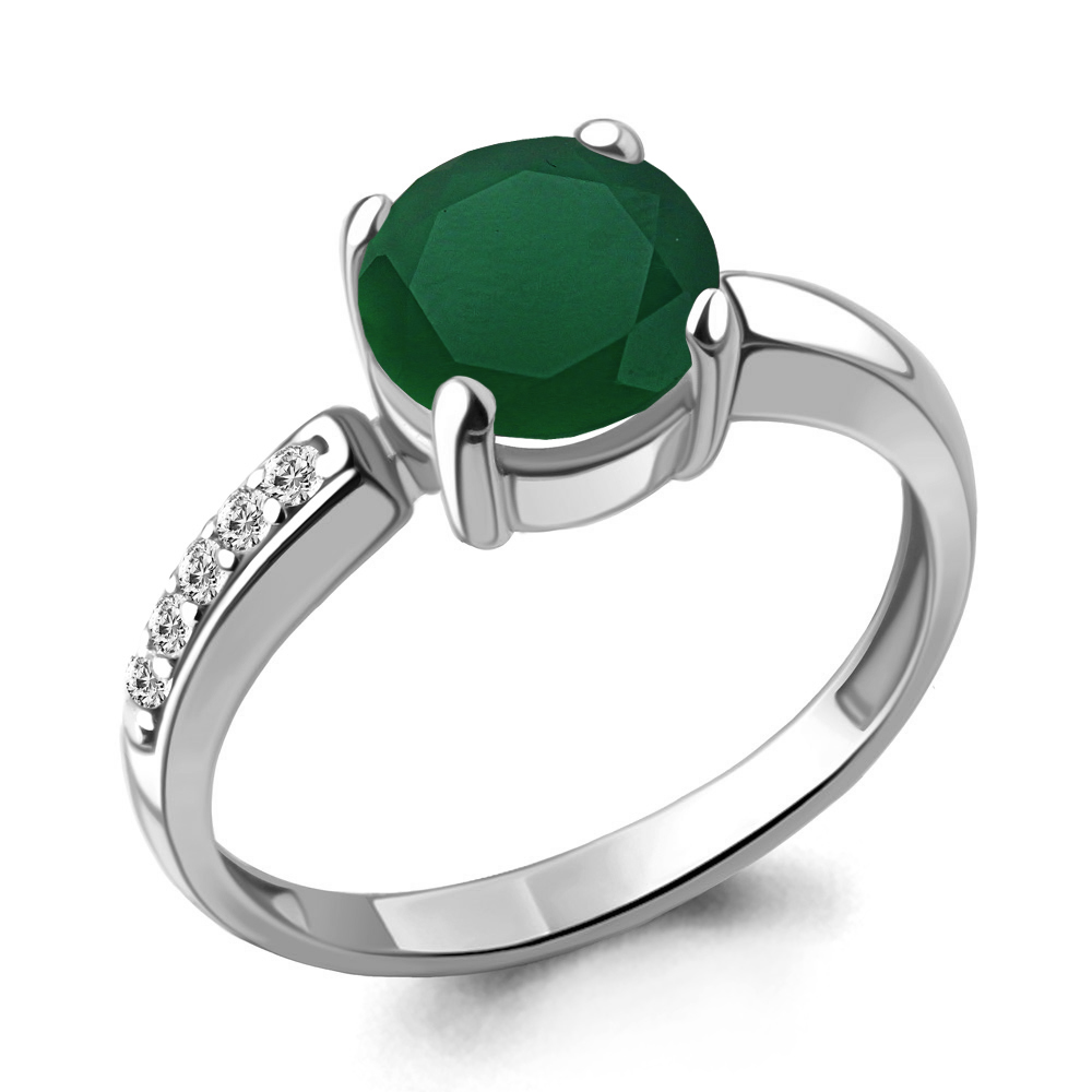 6943809А Кольцо из Серебра с агатом, фианитами