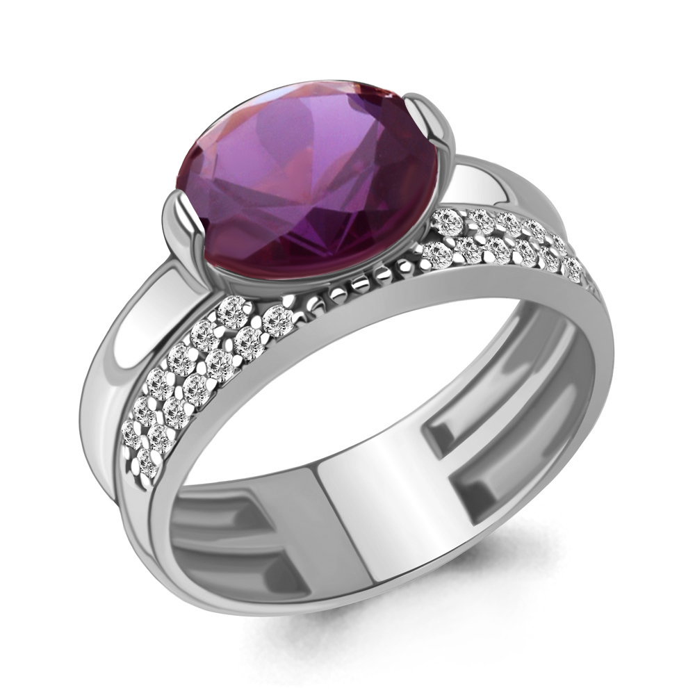 6943984А Кольцо из Серебра с наноаметистом иск., фианитами