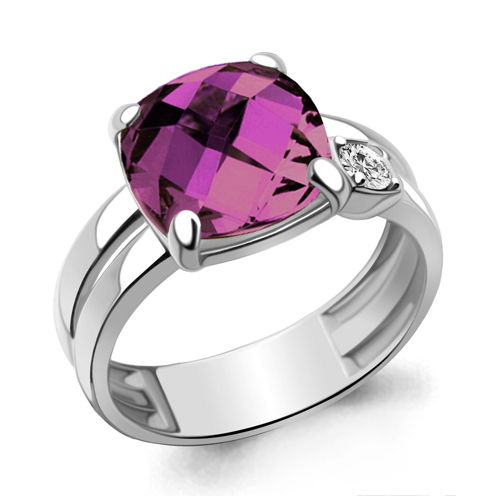 6944184А Кольцо из Серебра с наноаметистом иск., фианитом