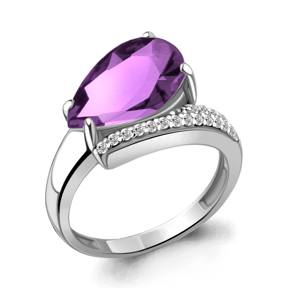 6944284А Кольцо из Серебра с наноаметистом иск., фианитами