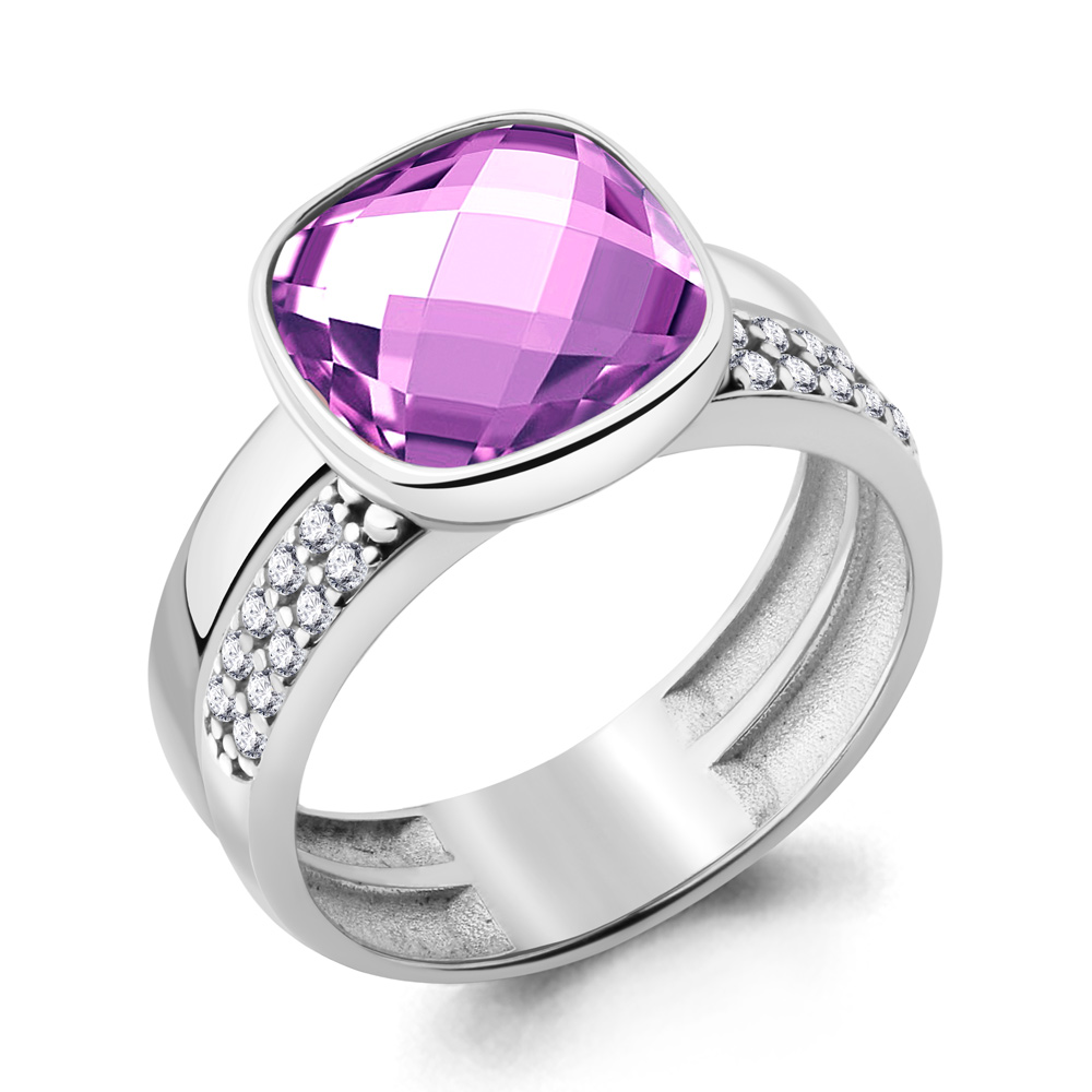 6944384А Кольцо из Серебра с наноаметистом иск., фианитами