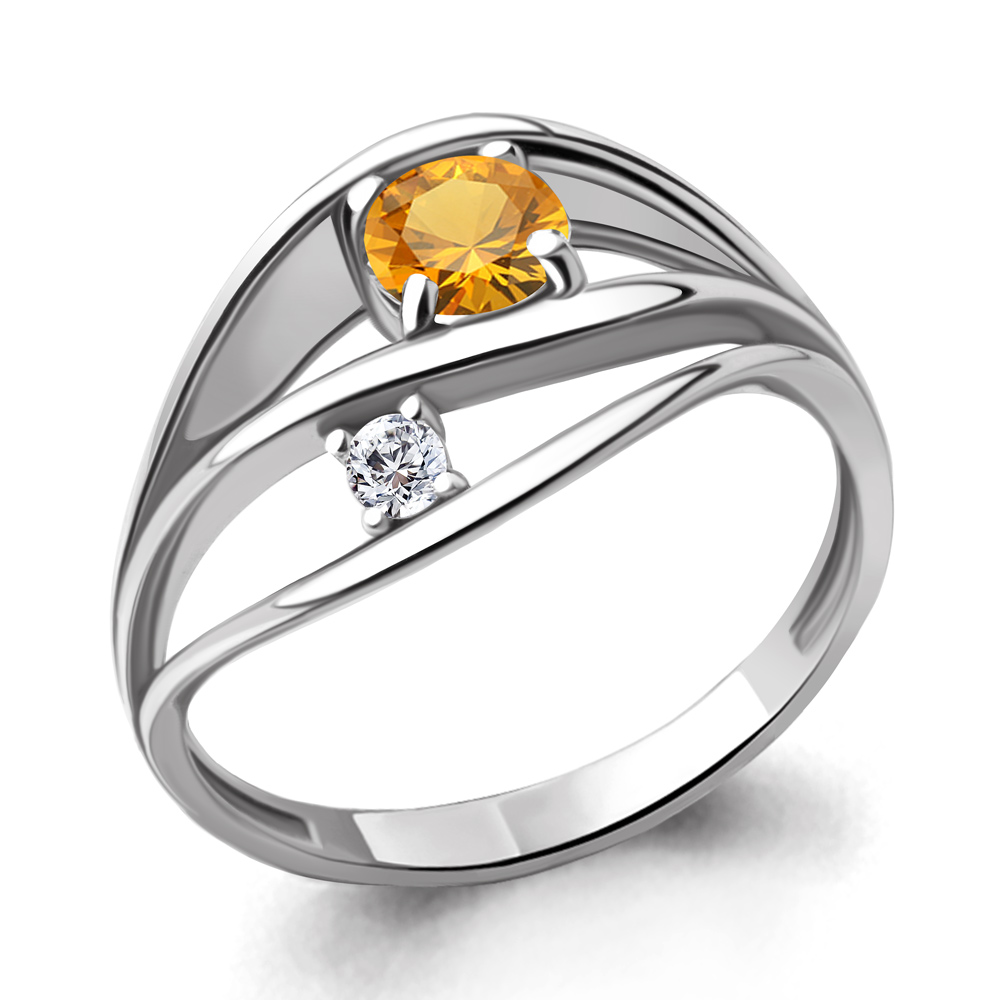 6944506А Кольцо из Серебра с фианитом, цитрином