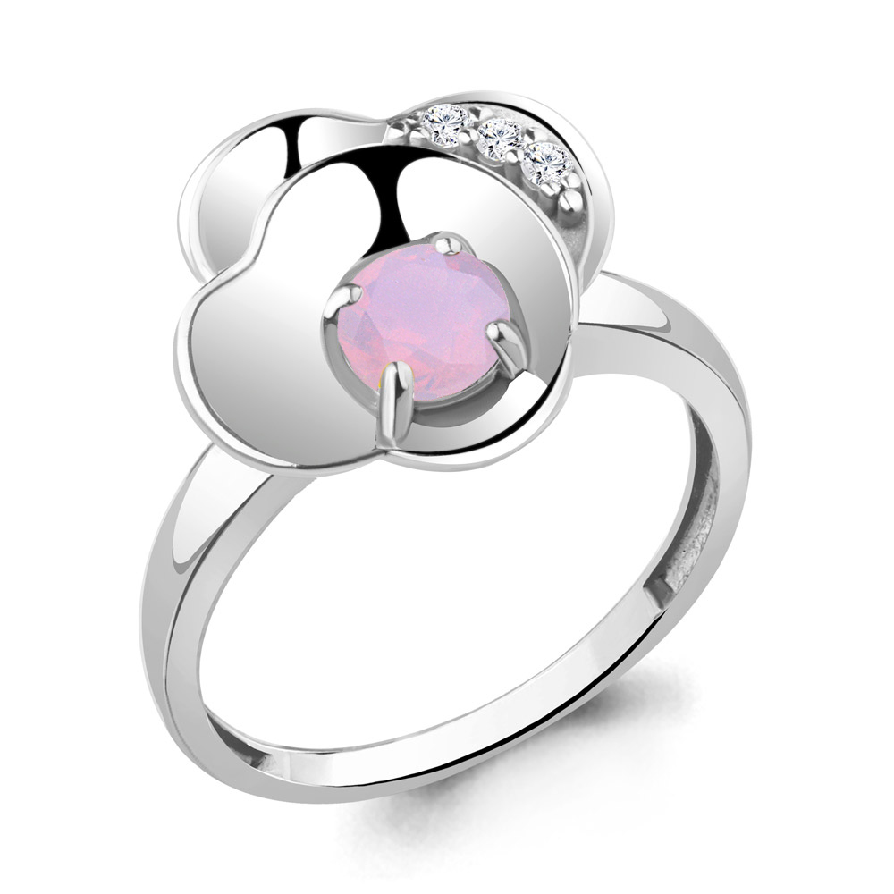 69449606А Кольцо из Серебра с наноопалом розовым, фианитами