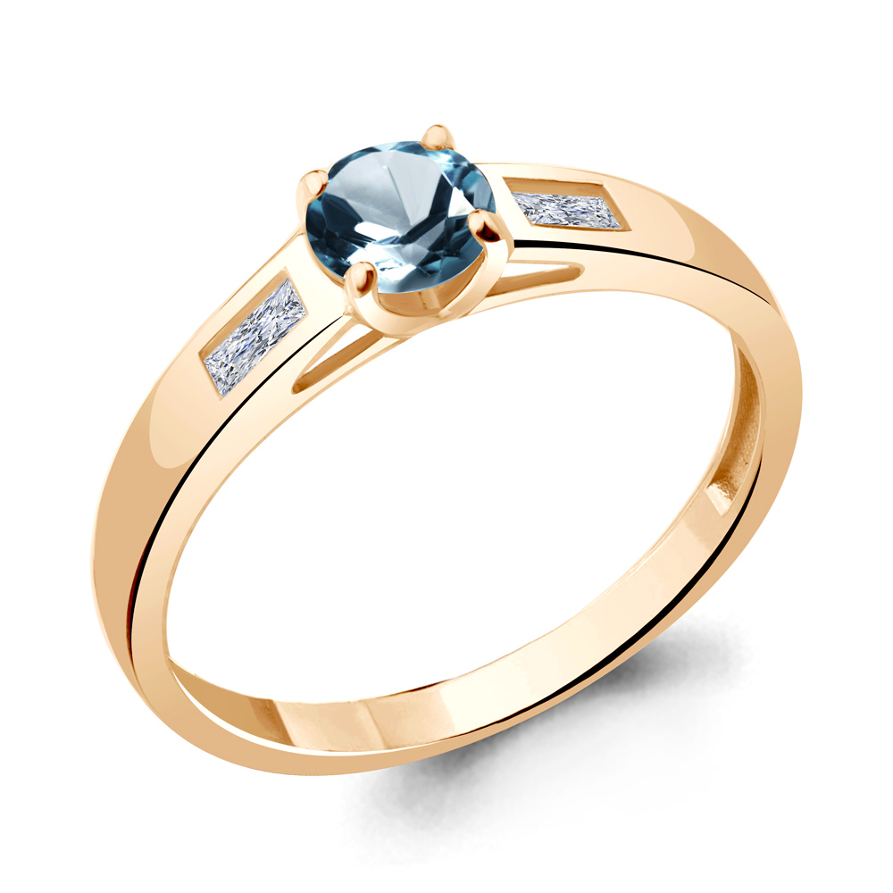 6945208 Кольцо из Золота с топазом лондон блю, фианитами