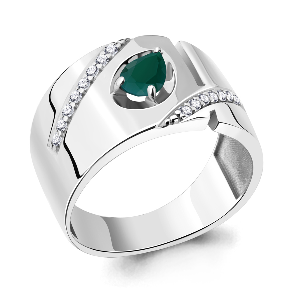 6945409А Кольцо из Серебра с агатом, фианитами