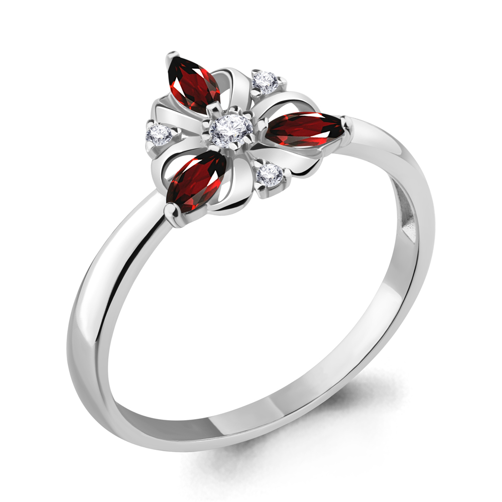 6946203А Кольцо из Серебра с гранатами, фианитами