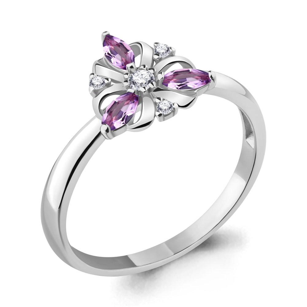 6946204А Кольцо из Серебра с аметистами, фианитами