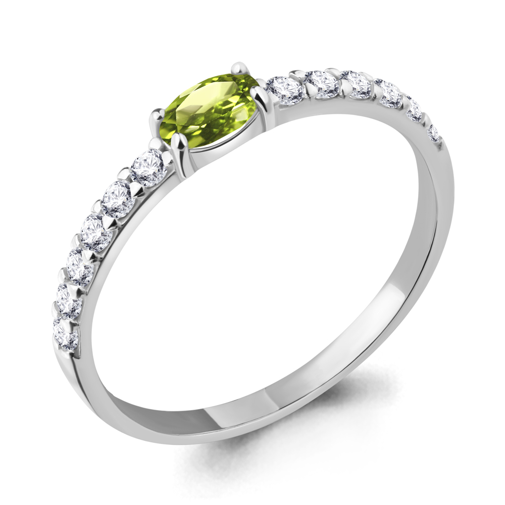 6946307А Кольцо из Серебра с фианитами, хризолитом