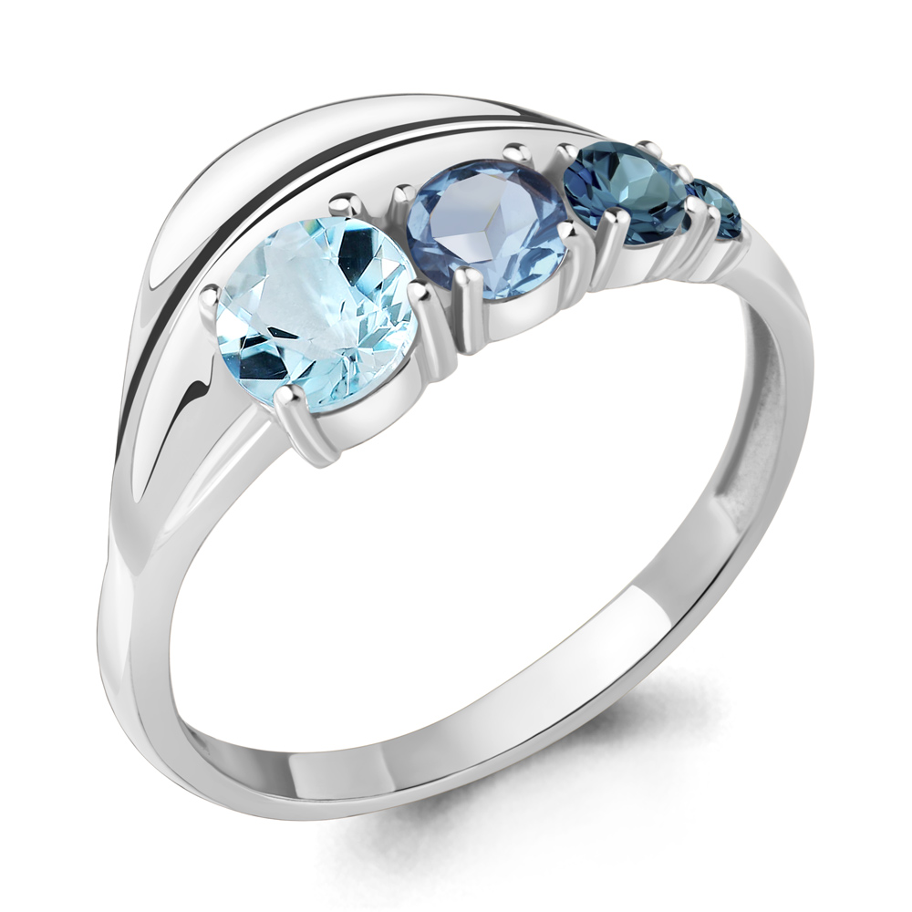 6946466 Кольцо из Серебра с топазами лондон блю, топазом свисс блю, топазом скай блю
