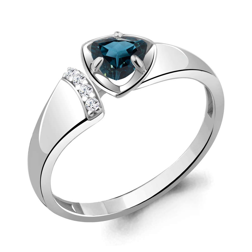 6946608А Кольцо из Серебра с топазом лондон блю, фианитами