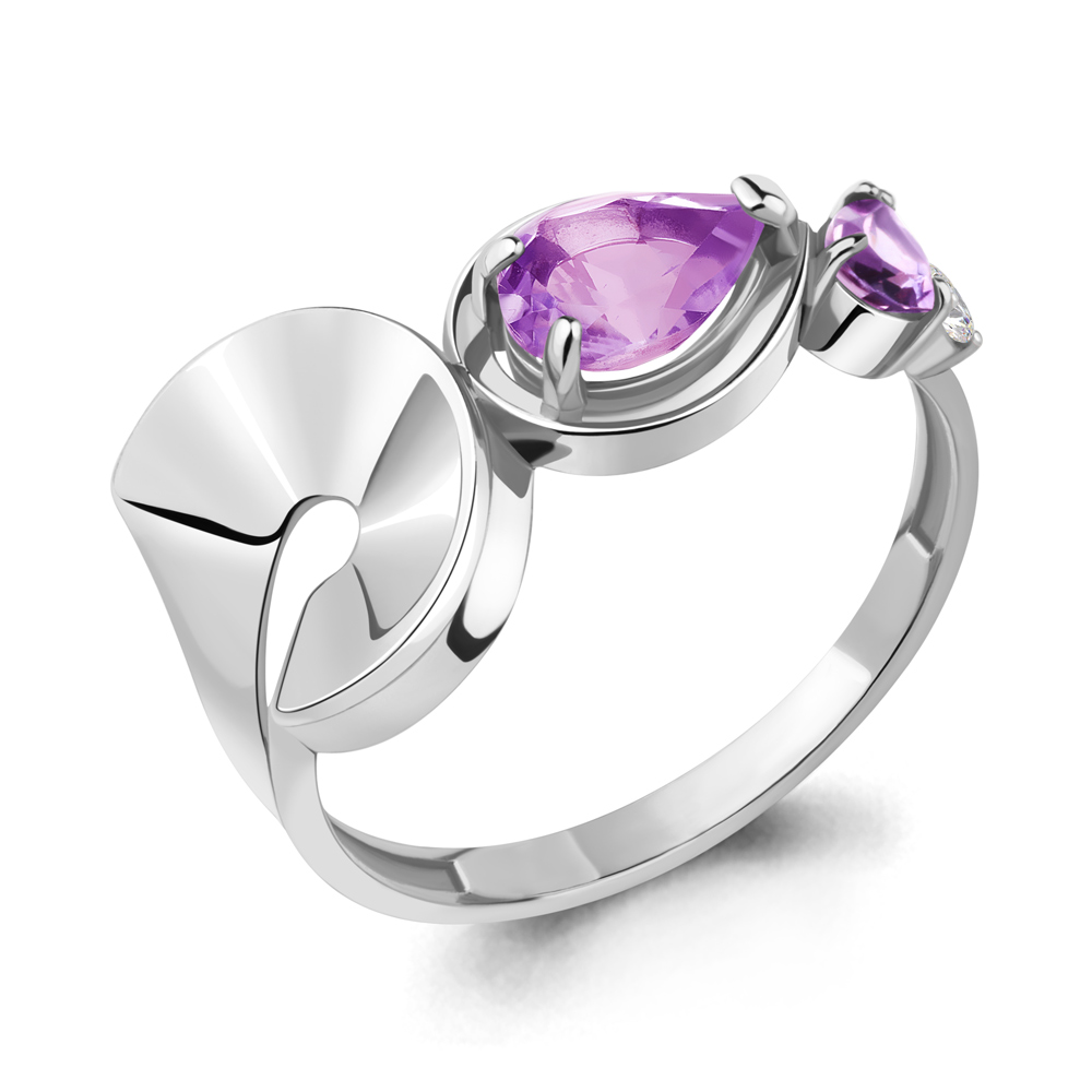 6949404А Кольцо из Серебра с аметистами, фианитом