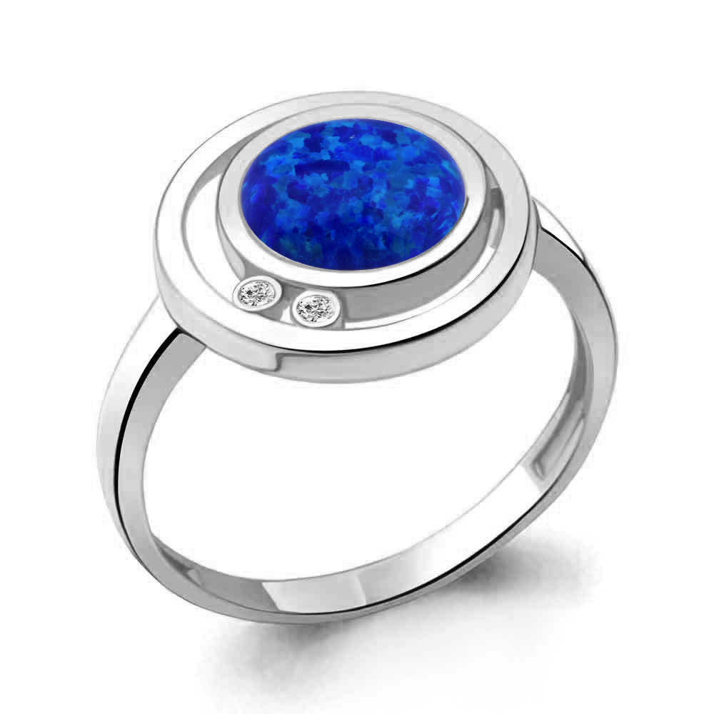 6949695А Кольцо из Серебра с опалом иск., фианитами