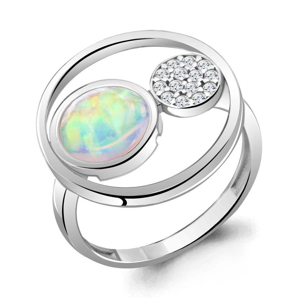 6950098А Кольцо из Серебра с опалом иск., фианитами