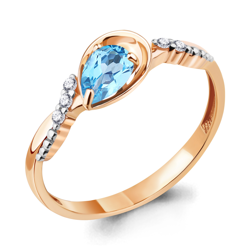 6950405А Кольцо из Золота с топазом свисс блю, фианитами