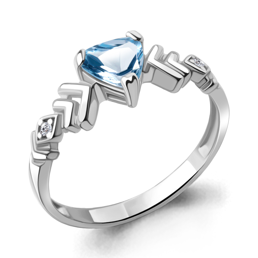 6950805А Кольцо из Серебра с топазом свисс блю, фианитами