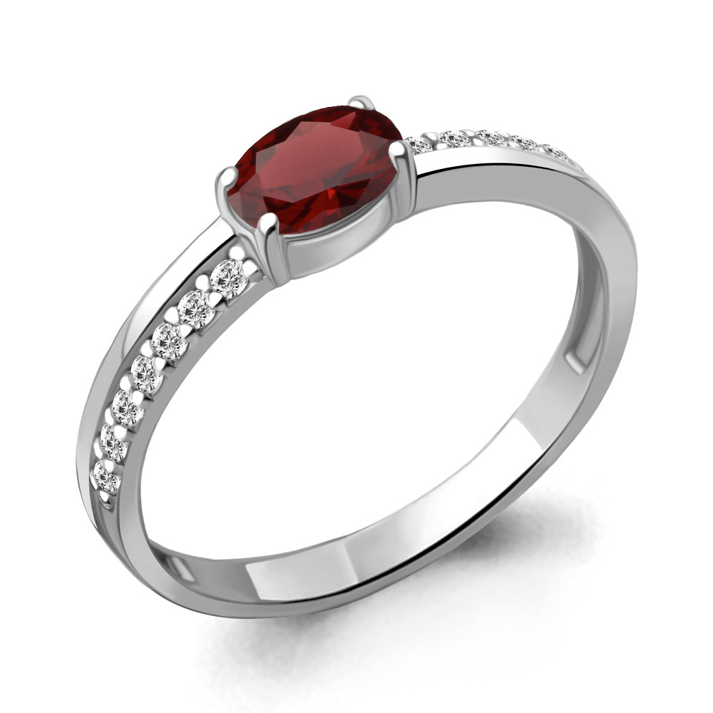 6953003А Кольцо из Серебра с гранатом, фианитами