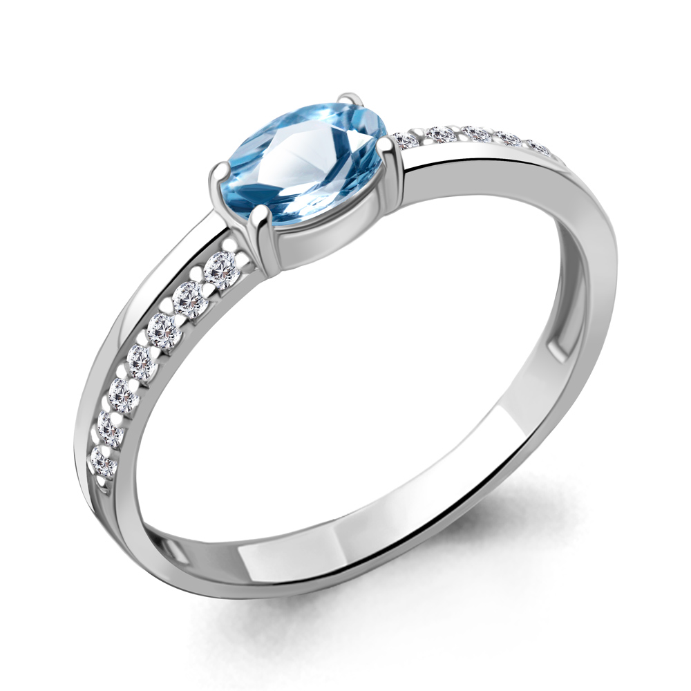 6953005А Кольцо из Серебра с топазом свисс блю, фианитами