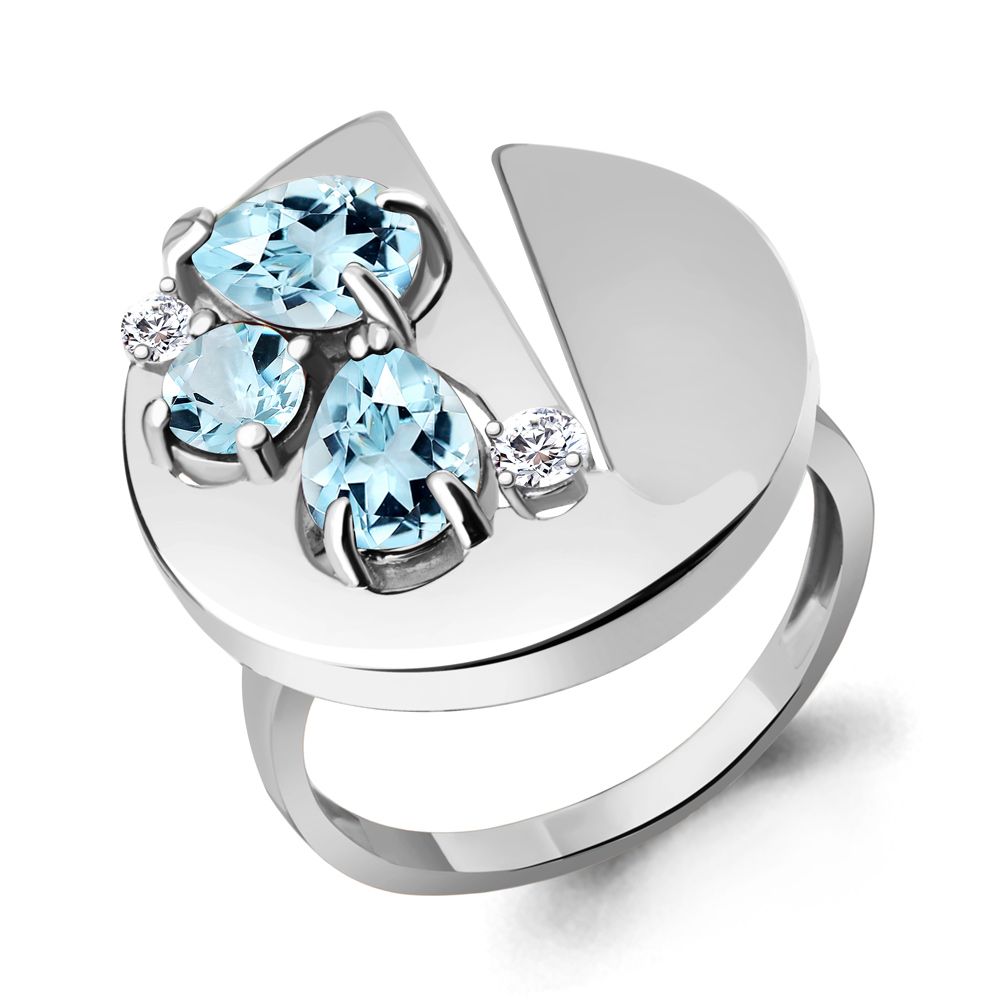 Кольцо из Серебра с топазами скай блю, фианитами, артикул 6953602А -  AQUAMARINE Jewelry