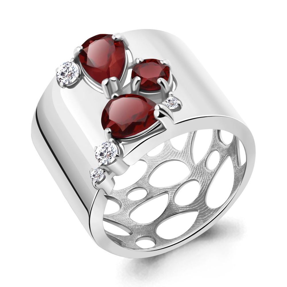 6953803А Кольцо из Серебра с гранатами, фианитами