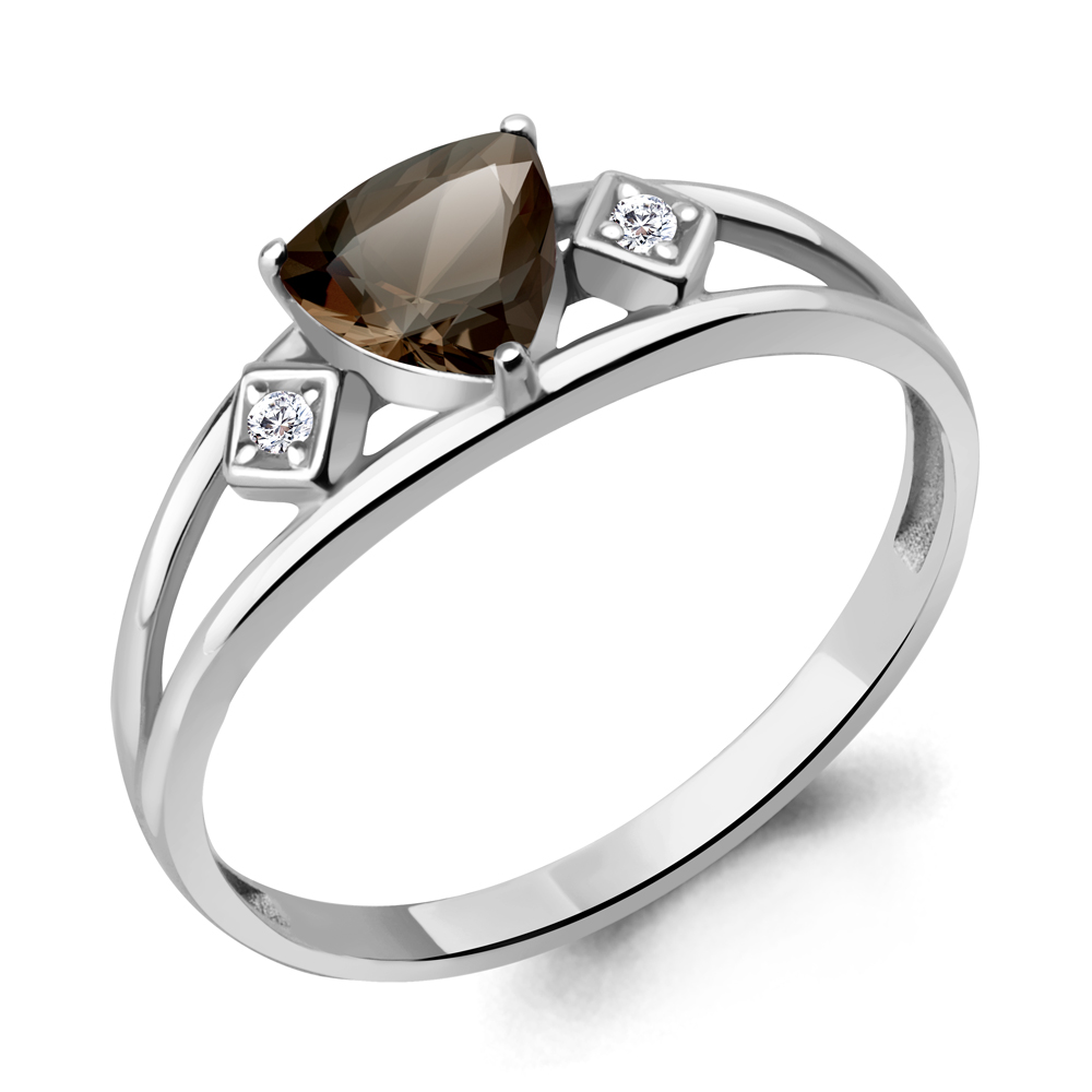 6954901А Кольцо из Серебра с кварцем дымчатым, фианитами