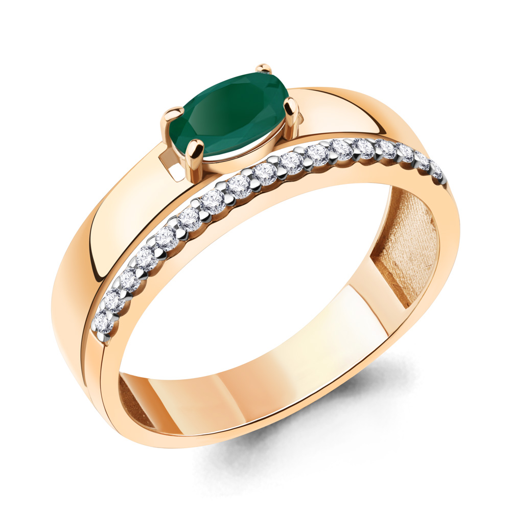 6955409А Кольцо из Золота с агатом, фианитами