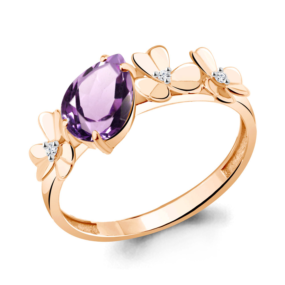 6956004 Кольцо из Золота с аметистом, фианитами