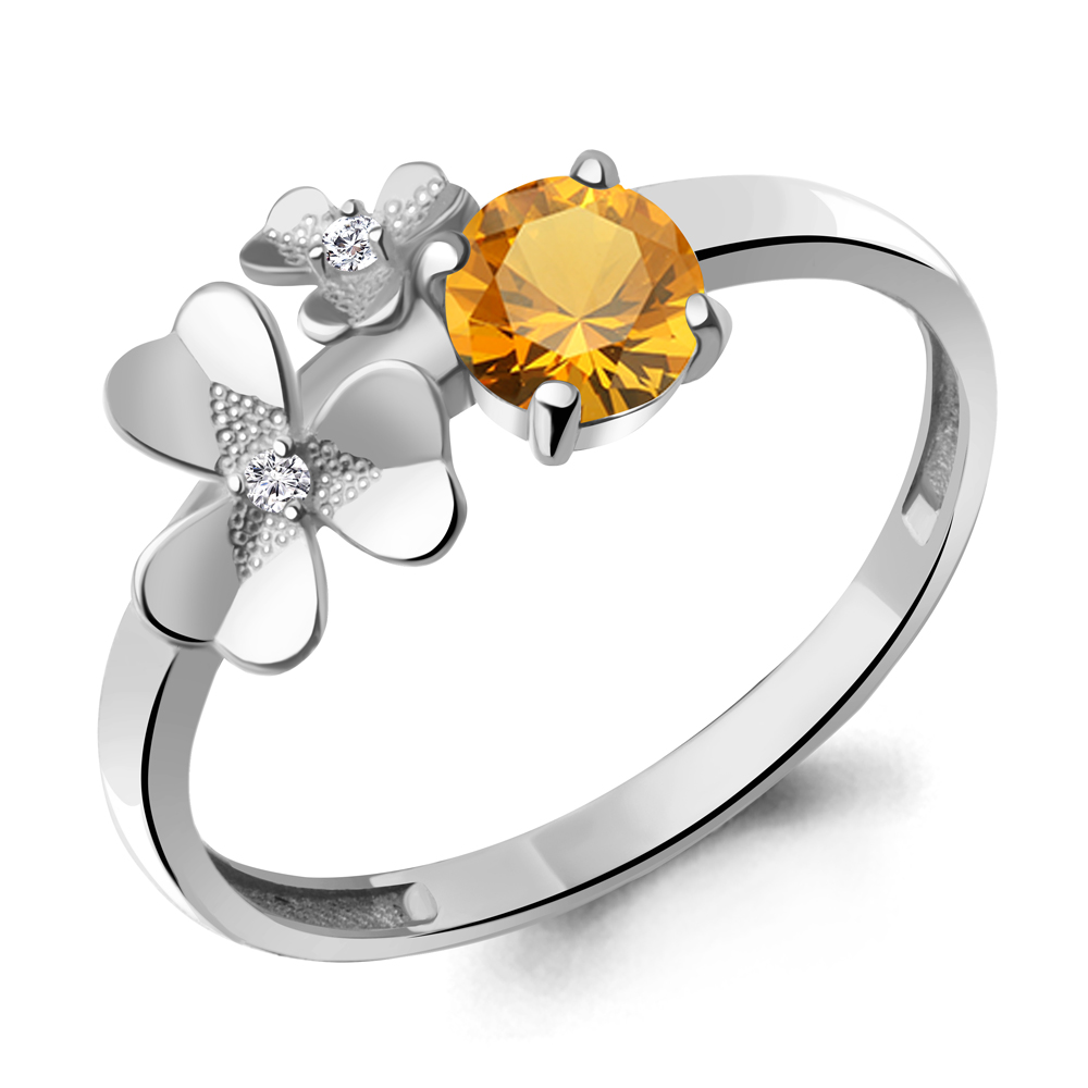 6956106А Кольцо из Серебра с фианитами, цитрином