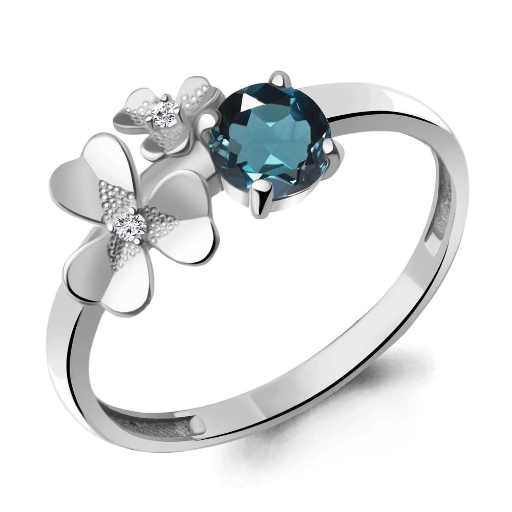 6956108А Кольцо из Серебра с топазом лондон блю, фианитами