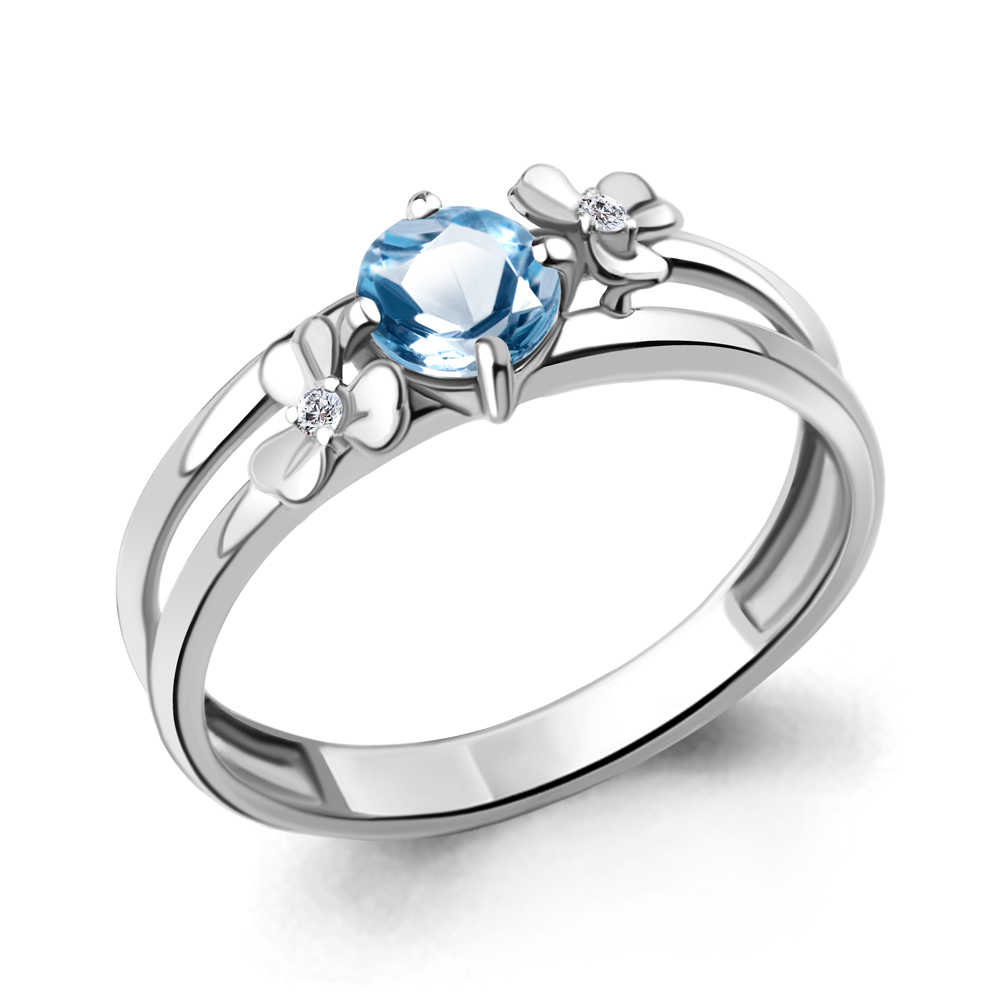6956205А Кольцо из Серебра с топазом свисс блю, фианитами