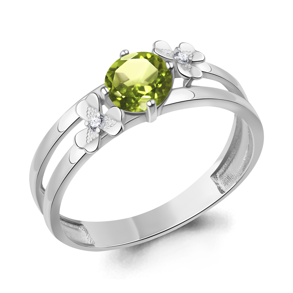 6956207А Кольцо из Серебра с фианитами, хризолитом