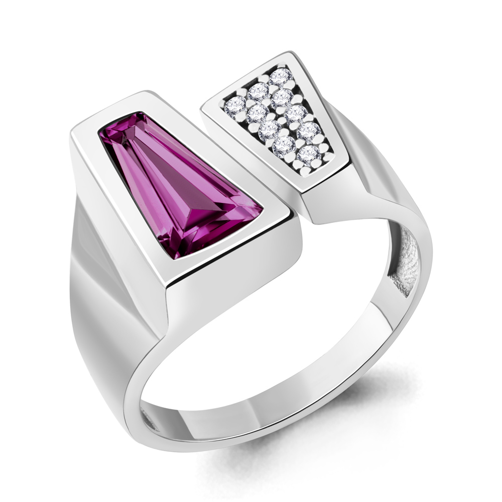 6958984А Кольцо из Серебра с наноаметистом иск., фианитами
