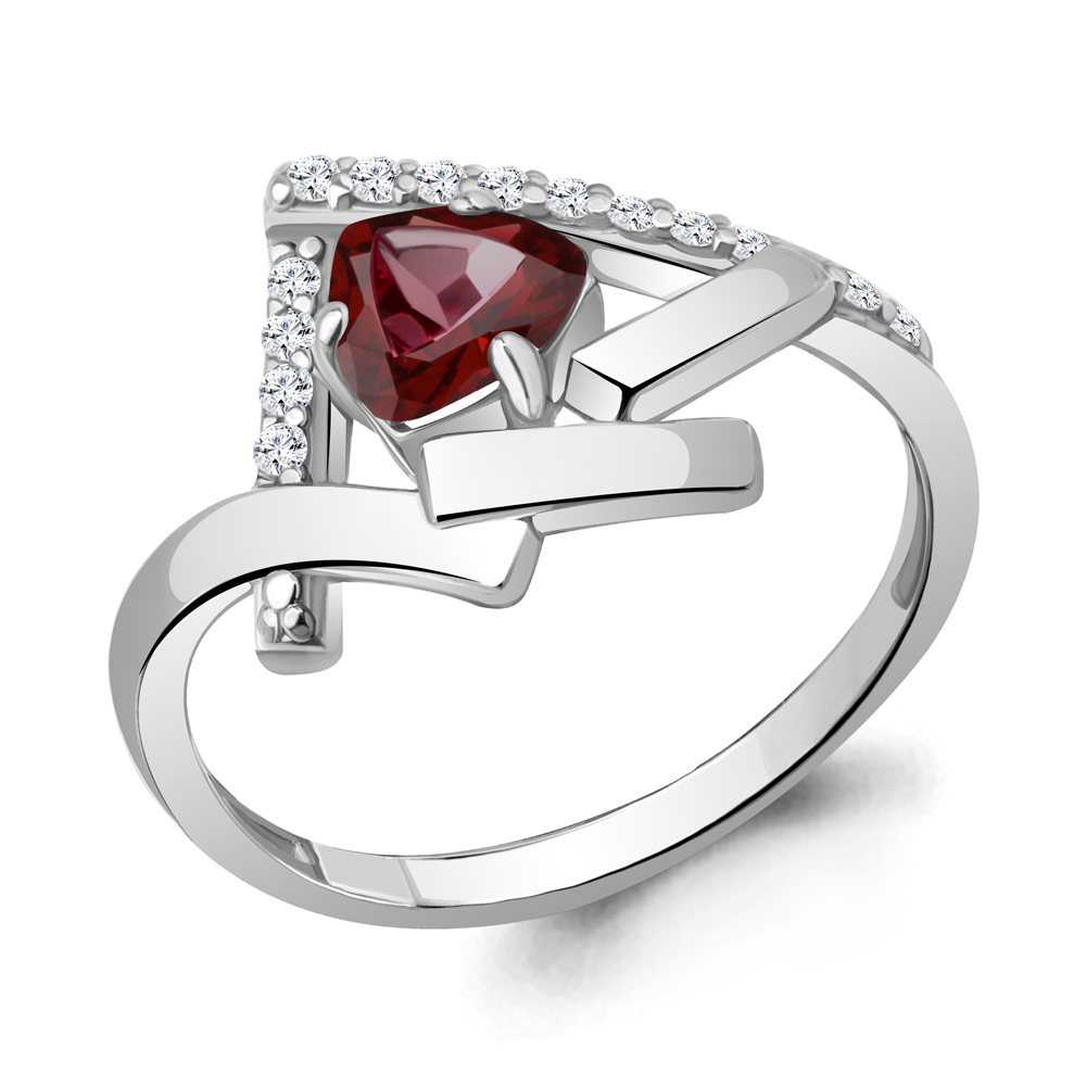 6959003А Кольцо из Серебра с гранатом, фианитами