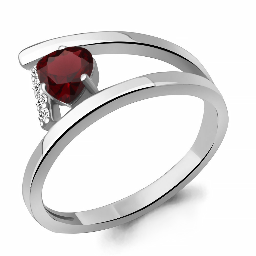 6959103А Кольцо из Серебра с гранатом, фианитами