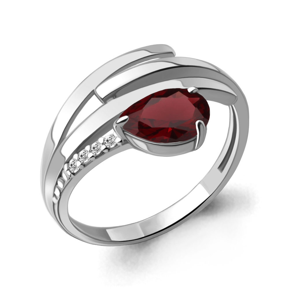 6959503А Кольцо из Серебра с гранатом, фианитами