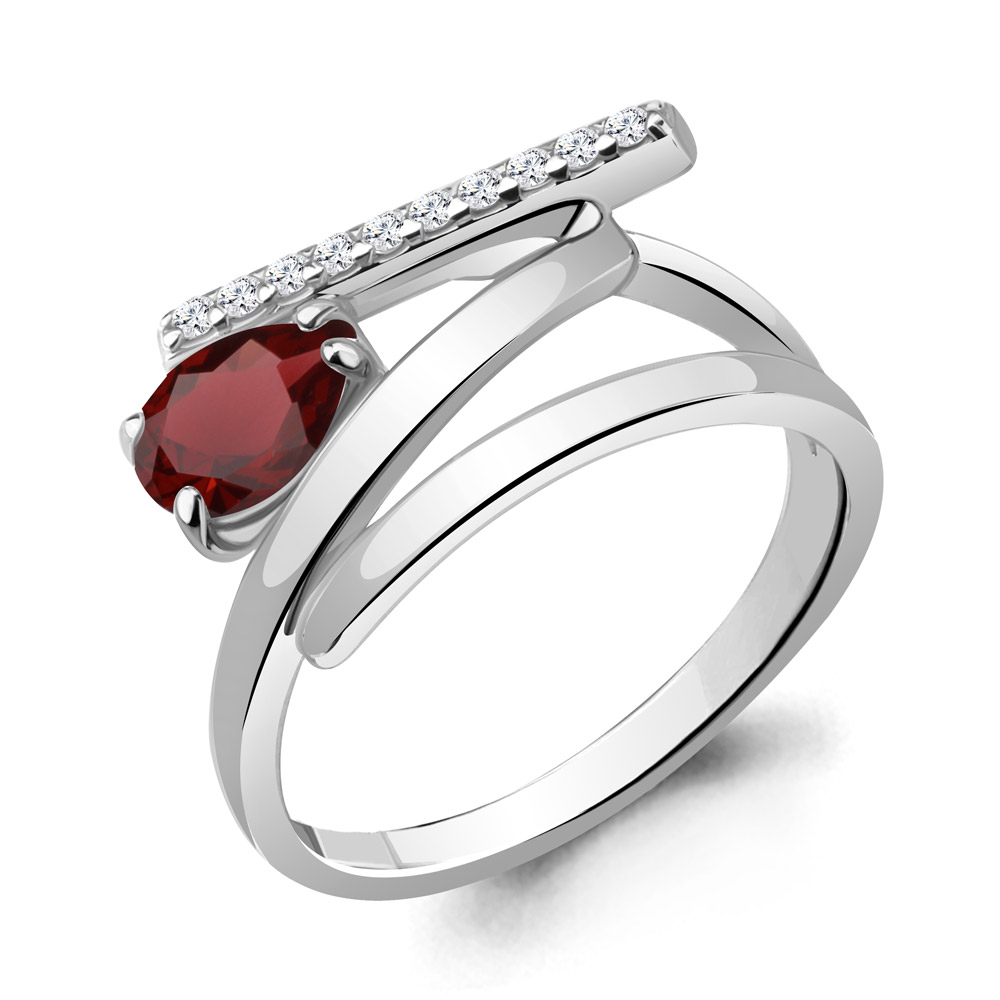 6960303А Кольцо из Серебра с гранатом, фианитами