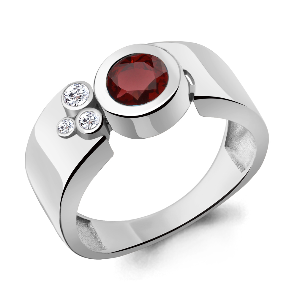 6961003А Кольцо из Серебра с гранатом, фианитами