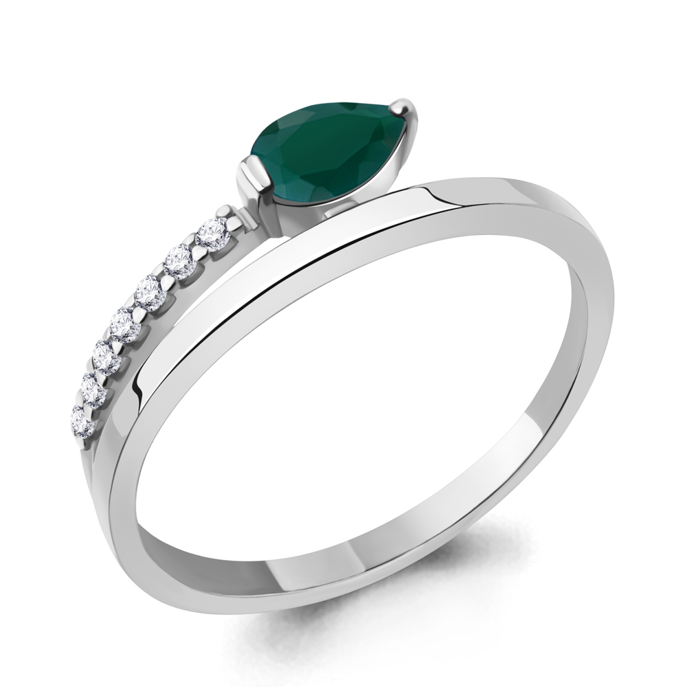 6962209А Кольцо из Серебра с агатом, фианитами