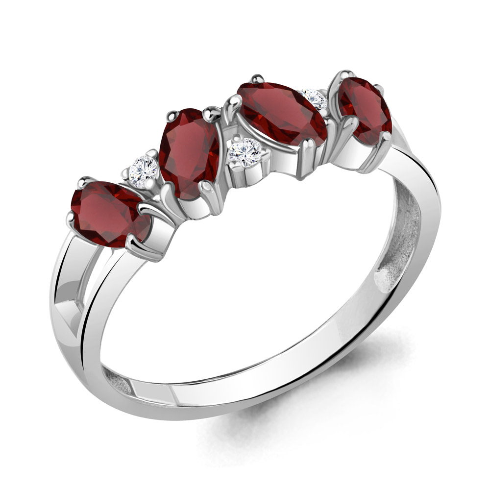 6963403А Кольцо из Серебра с гранатами, фианитами