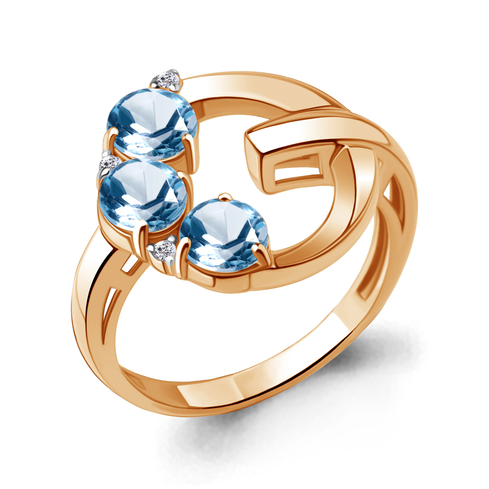 6963505А Кольцо из Золота с топазами свисс блю, фианитами