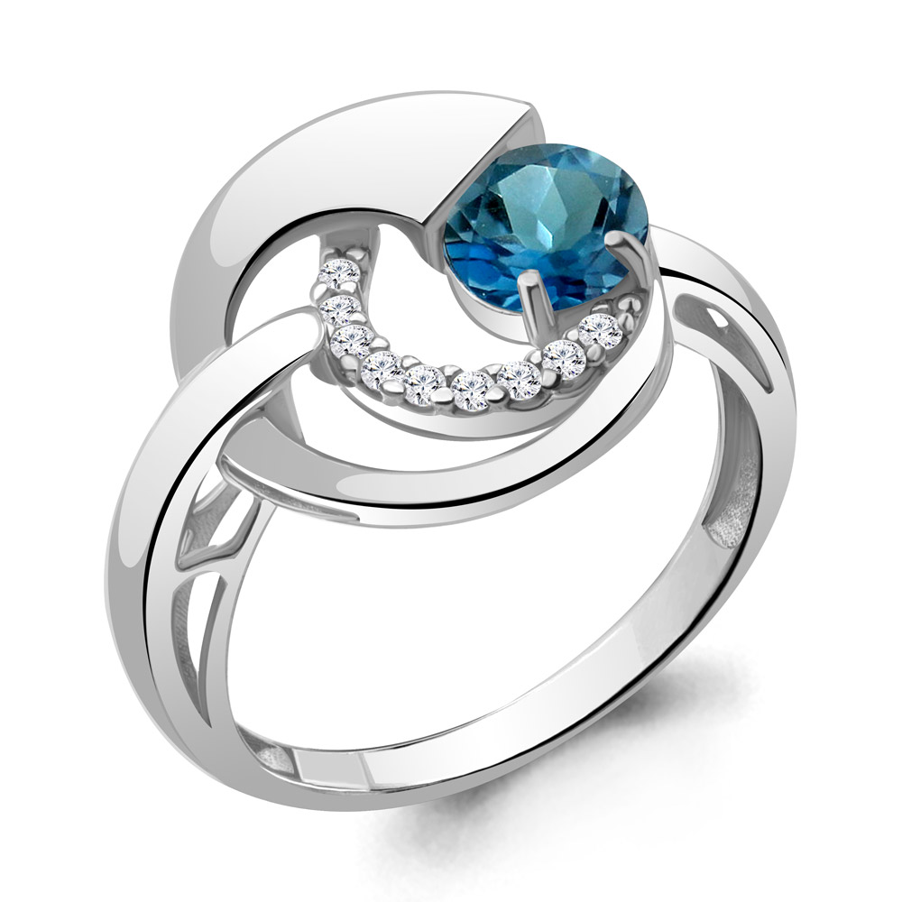 Кольцо из Серебра с топазом лондон блю, фианитами, артикул 6963808А -  AQUAMARINE Jewelry