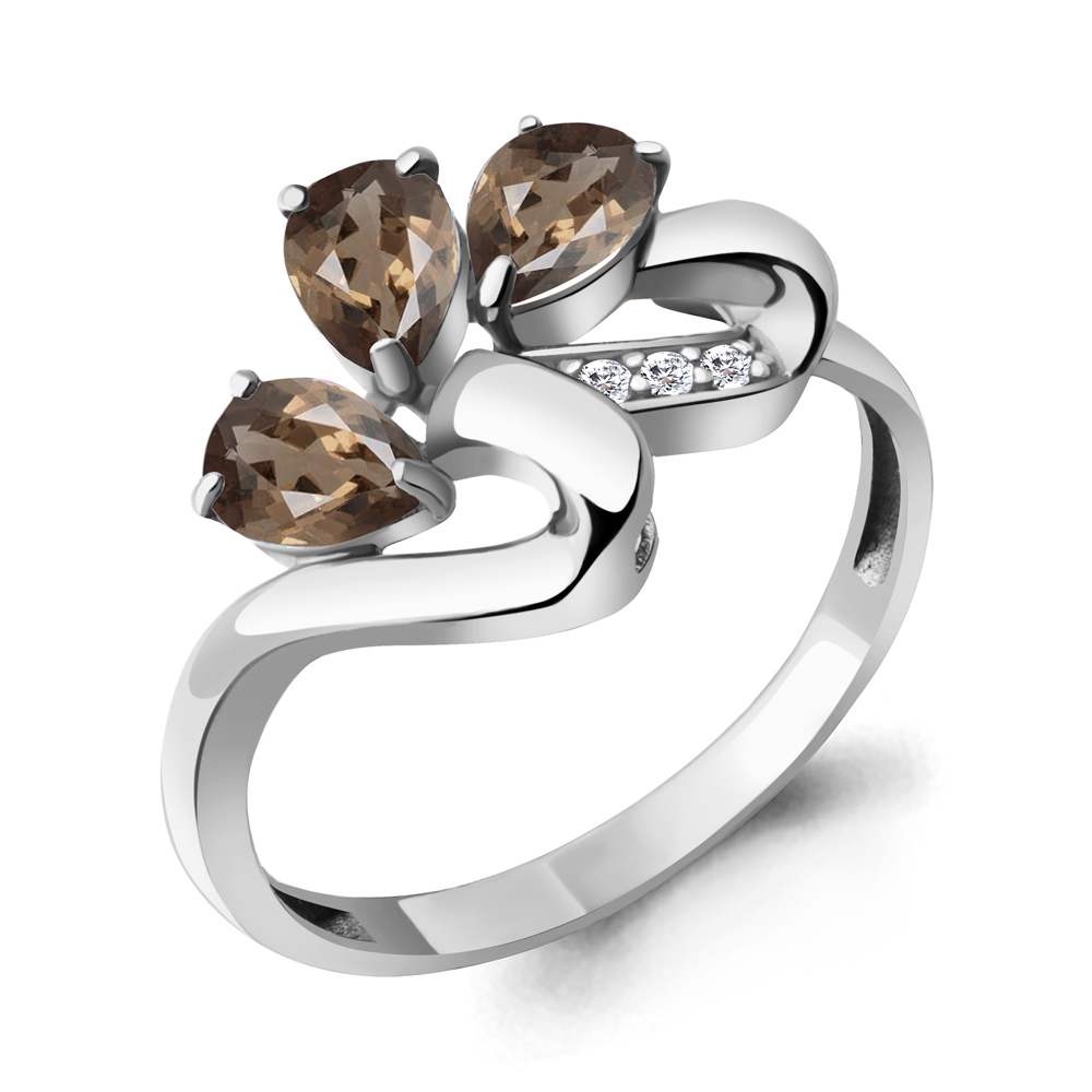 6963901А Кольцо из Серебра с кварцами дымчатыми, фианитами