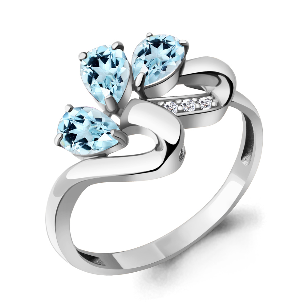 6963902А Кольцо из Серебра с топазами скай блю, фианитами