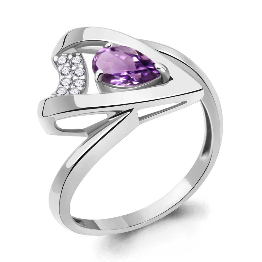 6964004А Кольцо из Серебра с аметистом, фианитами