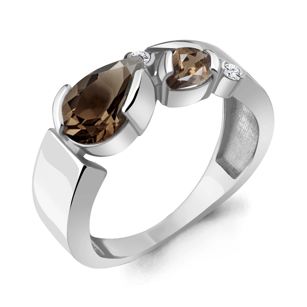6965901А Кольцо из Серебра с кварцами дымчатыми, фианитами