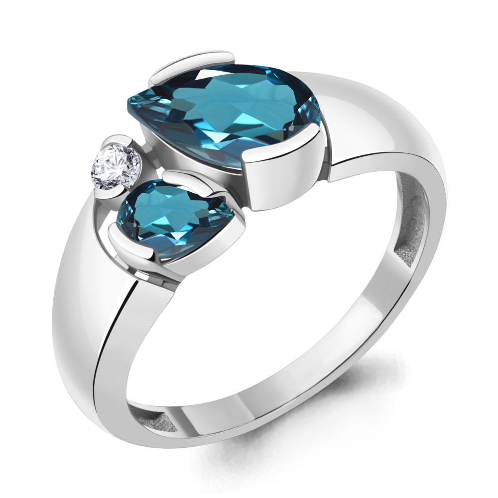6966008А Кольцо из Серебра с топазами лондон блю, фианитом
