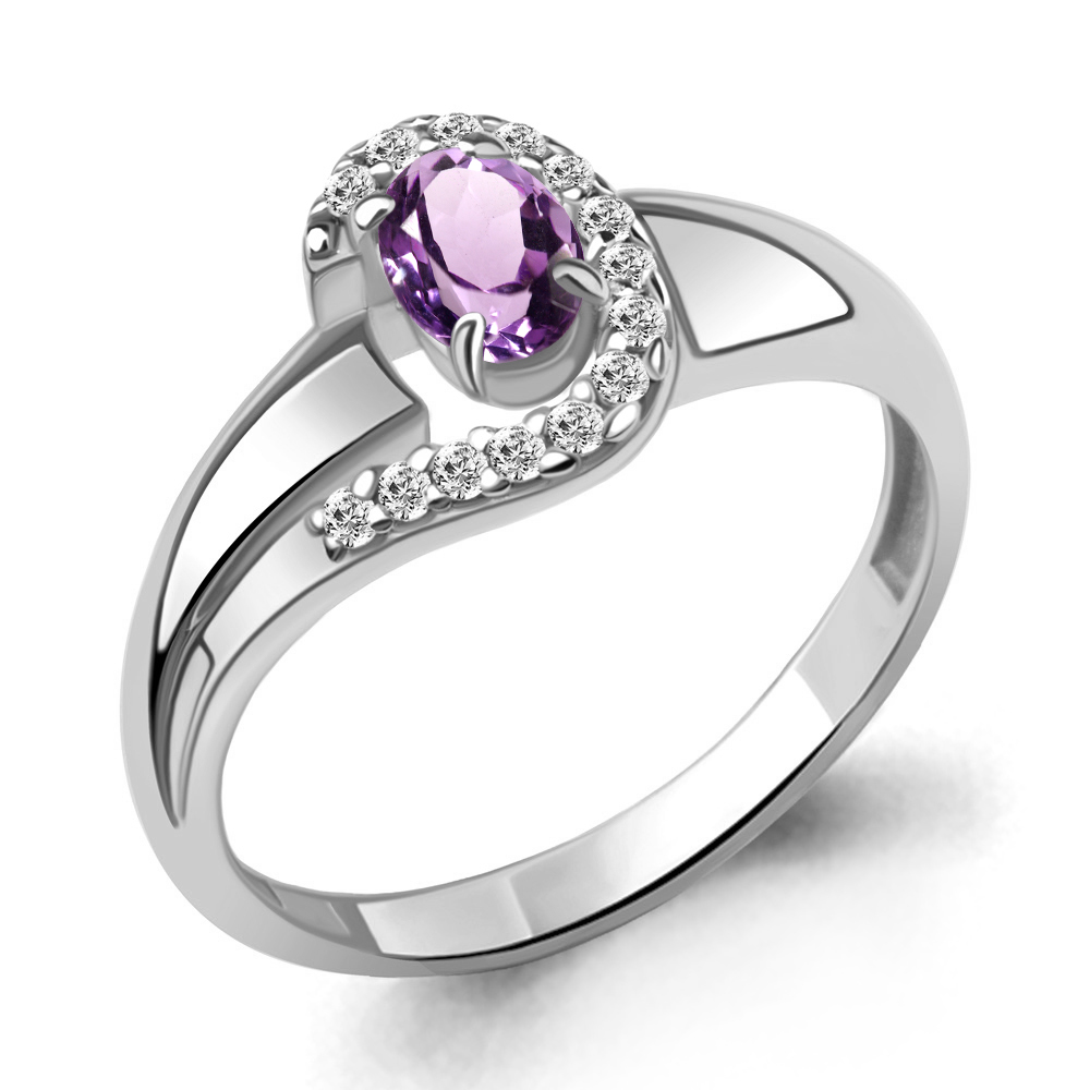 6967404А Кольцо из Серебра с аметистом, фианитами