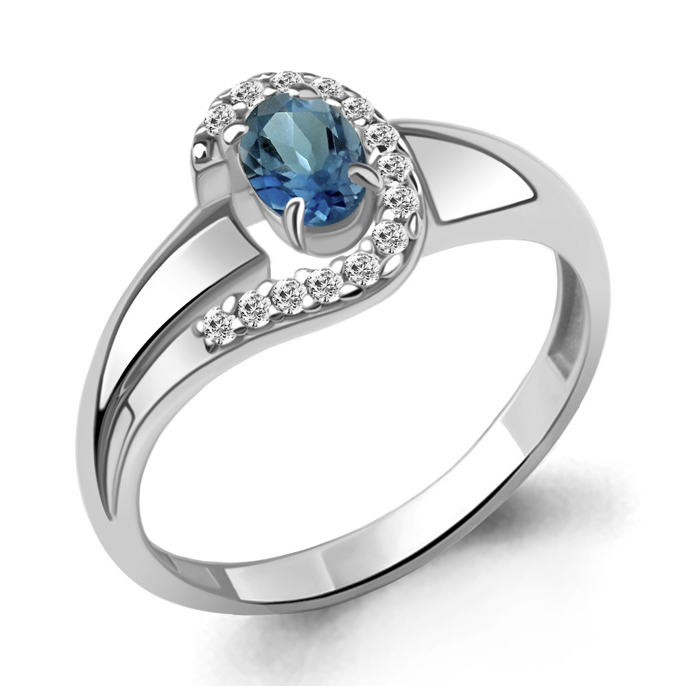 6967408А Кольцо из Серебра с топазом лондон блю, фианитами