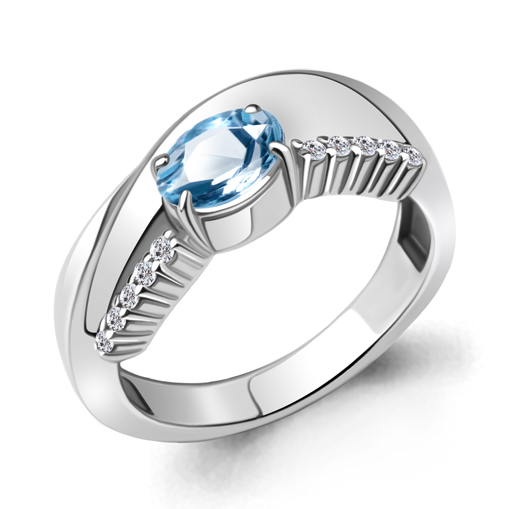 6967805А Кольцо из Серебра с топазом свисс блю, фианитами